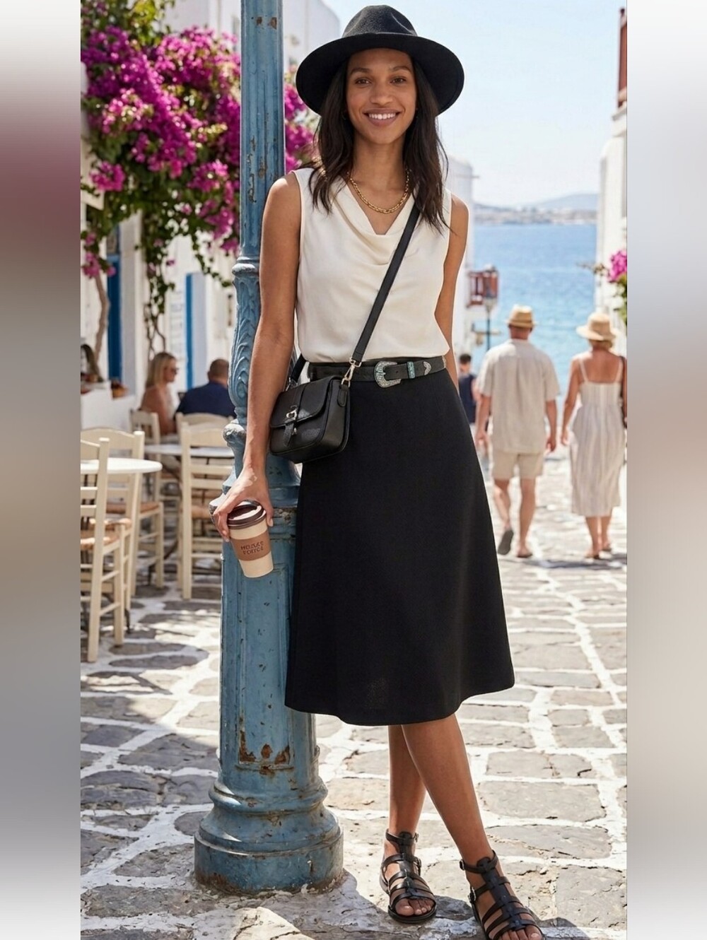Marks & Spencer Black Linen Blend A-Line Midi Skirt Pull On Size 6